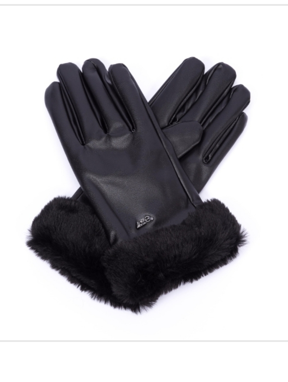 Dear Delta Black Faux Leather Gloves with Fur Cuff NEW
